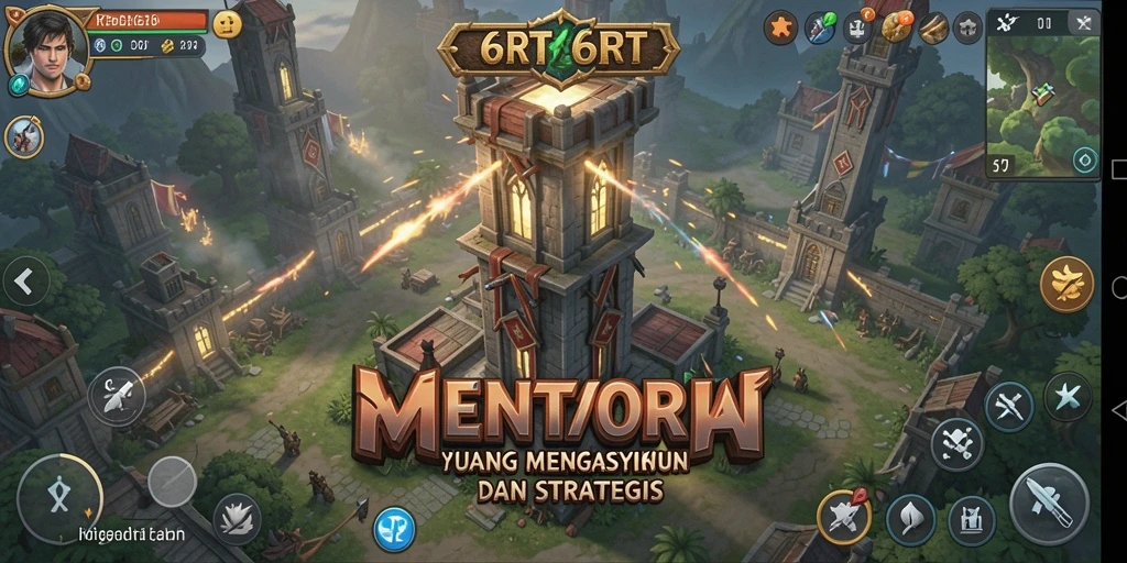 Screenshot gameplay 6RT menampilkan menara yang siap mempertahankan serangan musuh.
