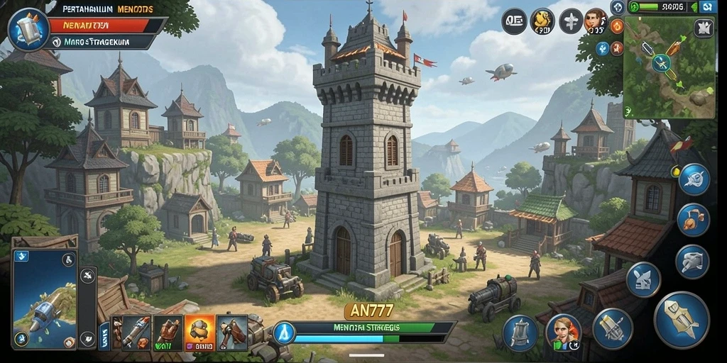 Screenshot AN777 menampilkan aksi seru dalam pertempuran Tower Defense.