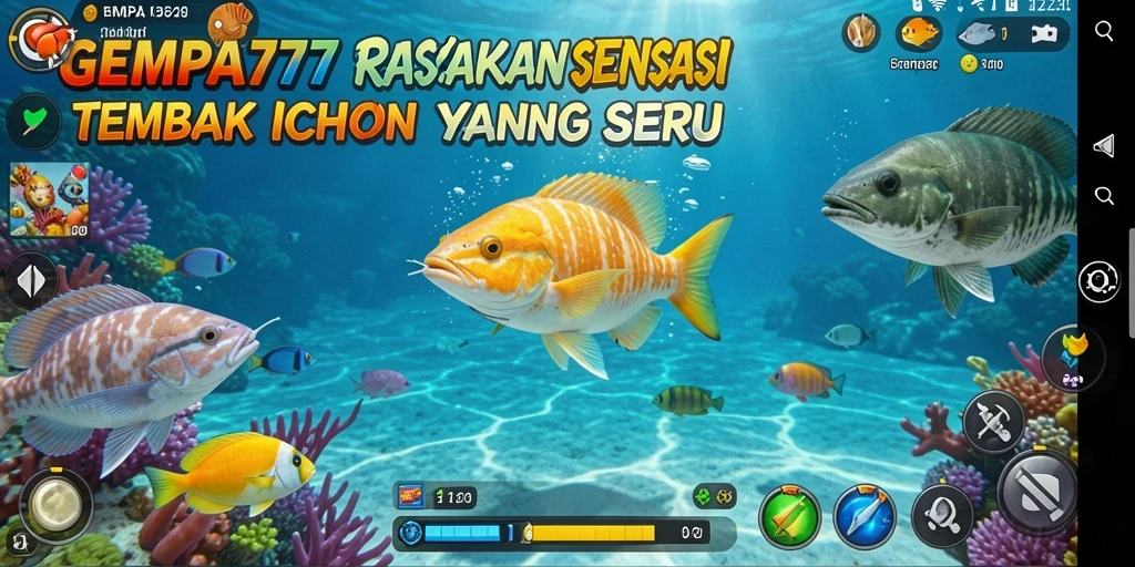 Gameplay seru GEMPA777 saat menembak ikan berwarna-warni.