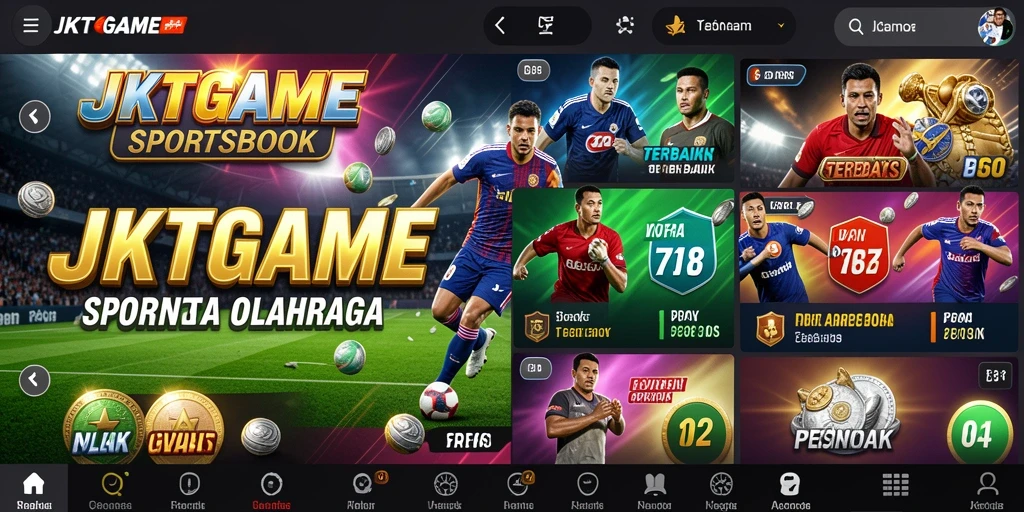 Screenshot utama JKTGAME menampilkan pengalaman taruhan olahraga yang seru.