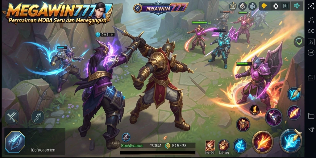 Tangkapan layar gameplay MEGAWIN777 menunjukkan aksi pertempuran seru di arena.