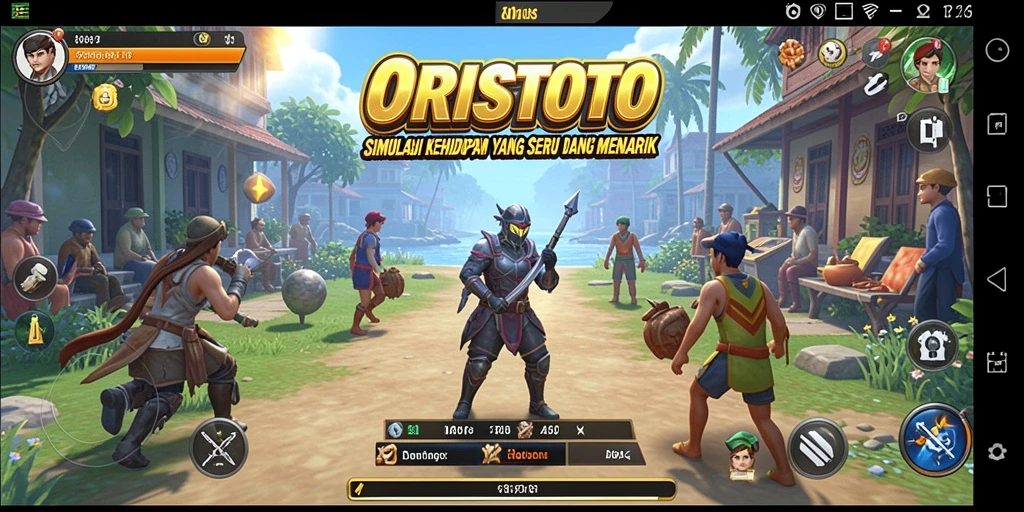 Screenshot gameplay ORISTOTO menampilkan karakter yang sedang berinteraksi dan menjelajahi dunia virtual.