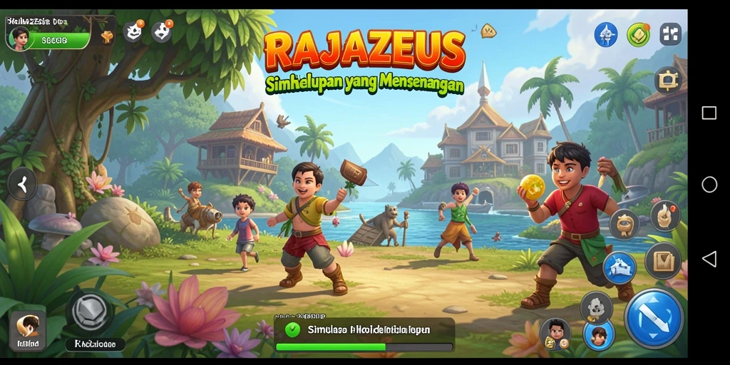 Screenshot gameplay RAJAZEUS yang menunjukkan interaksi karakter.