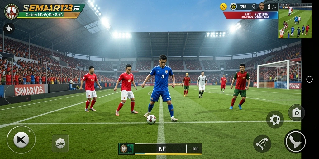 Tampilan gameplay menegangkan di lapangan sepak bola.