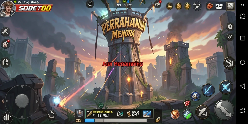Tampilan menarik dari gameplay SOBET88 Tower Defense.