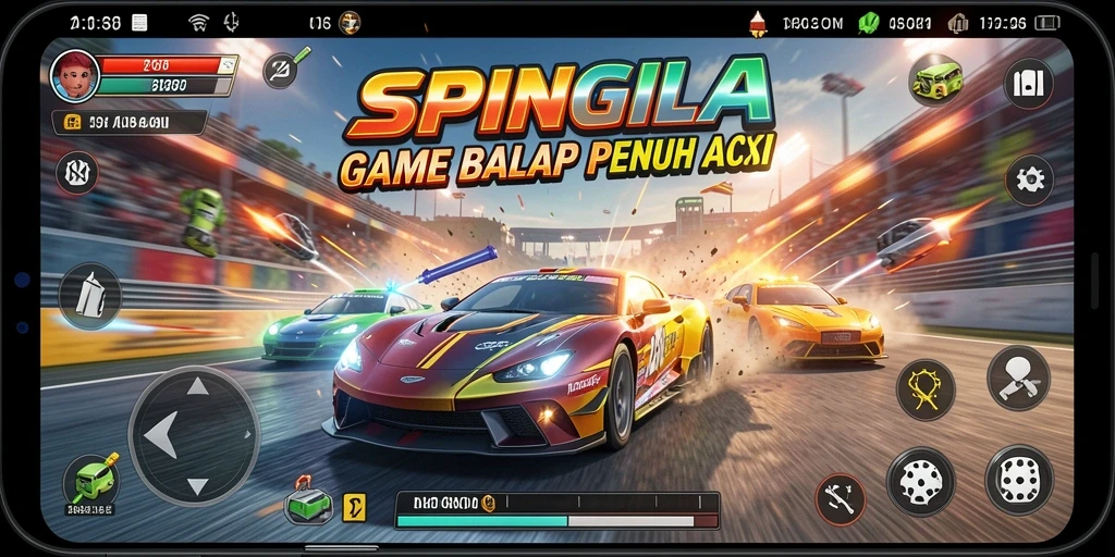 Tangkapan layar <strong>SPINGILA</strong> menampilkan aksi balap seru yang memacu adrenalin.